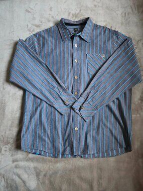 CAVI Striped Long Sleeve Button Down Shirt Gray Aqua Blue Embroidered Men's 2XL